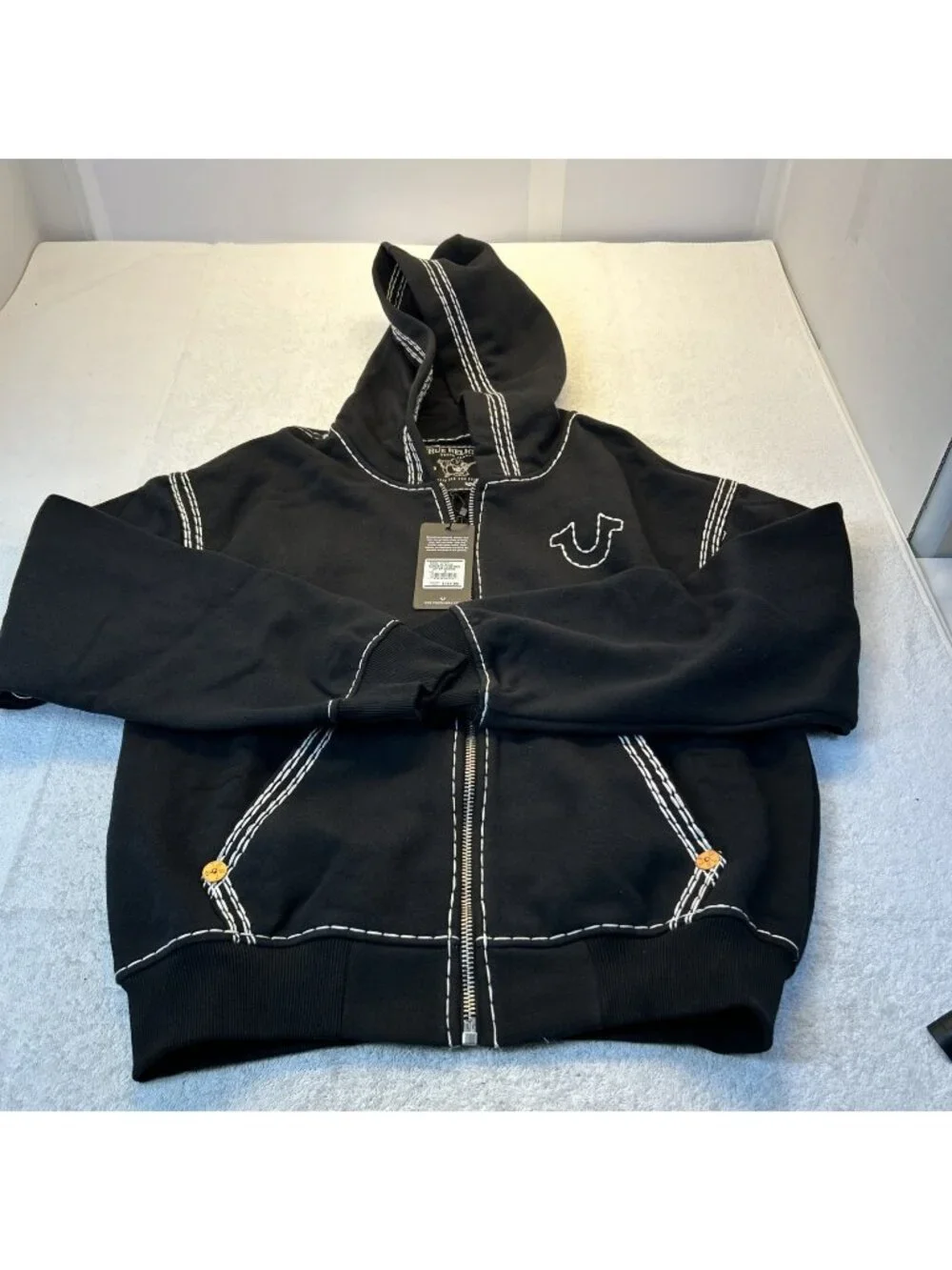 True Religion Men Classic Buddha Full Zip Hoodie Graphic Print Stitched SZ S NEW